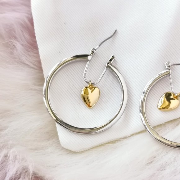 Tory Burch Silver Heart Celestial Gold Hoop Earrings - Picture 3 of 3